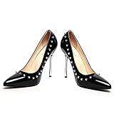 Absatzhöhe: 12,5 cm Demonia - Damen Pumps Schwarz aus Vinyl – Nieten Stil – Schuhe für Damen mit Stiletto-Absatz sexy – Schuhe Glamour und modisch, Schwarz , 40 EU
