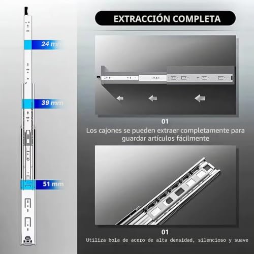 Guías para cajones extraíbles que evitan aperturas accidentales con carga de 68 kg 7