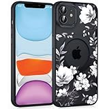 Coiwxmoi Magnetische Handyhülle für iPhone 12 Mini 5,4" Hülle,Kompatibel mit MagSafe, Aesthetic Blumen Muster Transluzente Mädchen Case, Matte PC Dünn TPU Bumper Stoßfest Schutzhülle Cover -Schwarz 04