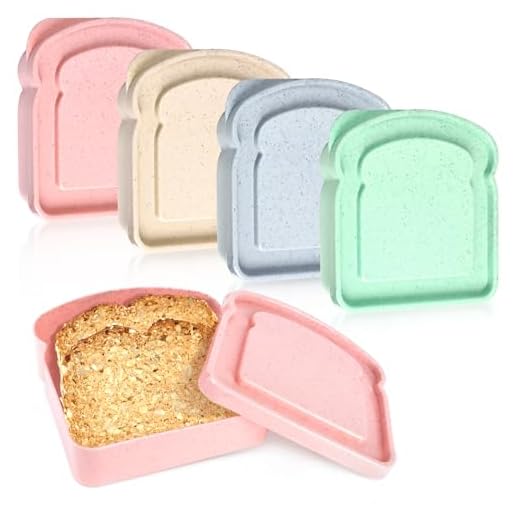 GothaBach 4PCS Toast-Shaped Sandwich Containers for Lunch Boxes, 14oz BPA-Free Plastic Food Storage with Lid, Reusable Microwave & Dishwasher Safe, Freezer Friendly for Families, School, Office