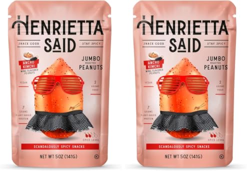 Henrietta Said Wing-Flavored Peanuts - Truly Good Foods Snacking Nuts - Bold Flavors - Savory &amp; Spicy - Jumbo Flavored Peanuts - Protein Packed Vegan Snack - 1 (5-oz) Pack - Ancho Kimchi (Pack of 2)