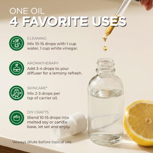 Image of 100% Pure Lemon Essential Oil - 4 Fl Oz - Lemon Oil for Hair, Skin, Diffuser, Aromatherapy & DIY Candle Making Scent