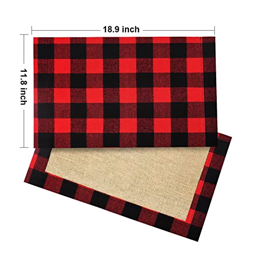 Senneny Set of 6 Christmas Placemats Buffalo Check Placemats Red Black Plaid Reversible Burlap & Cotton Placemats for Christmas Holiday Table Home Decoration