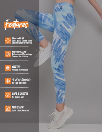 Image of TECHNOSPORT Womens Skinny Fit Activewear Tights for Running, Gym, Sports and Regular Use, Antimicrobial and Printed