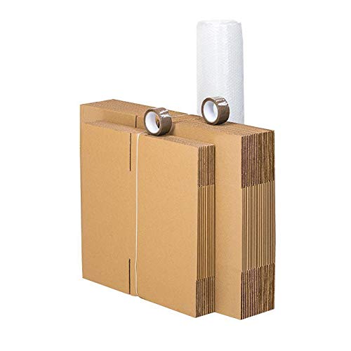 LA TRIBU DU CARTON Kit Déménagement T3 - 20 Cartons Standard + 15 Cartons à Livres + 1 Rouleau de Film à Bulles + 2 Rouleaux d'Adhésif Offerts (38 Pièces)