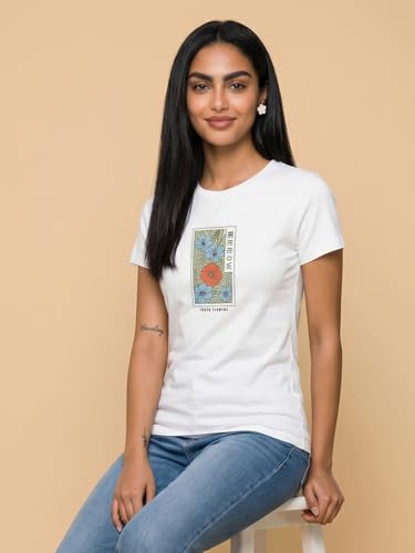 Image of Nobero Women's Graphic Printed T-Shirt | Regular Fit 180 GSM Cotton Tee for Women | Comfortable Round Neck Casual Wear