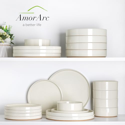 AmorArc Ceramic Dinnerware Set for 4 | Speckled Stoneware Plates and Bowls with unglazed terracotta | Scratch Resistant, Dishwasher & Microwave Safe Modern Dishes Sets- 12Pcs by AmorArc - Image 7