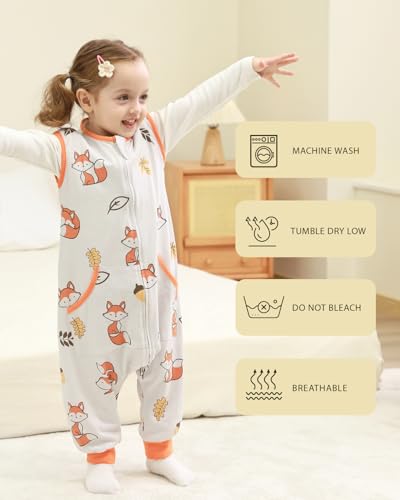Image of HOMEAL 0.5Tog Toddler Sleep Sacks 12M-2T,Toddler Sleeping Sack with Legs, Sleep Sacks, Wearable Blanket, Fox