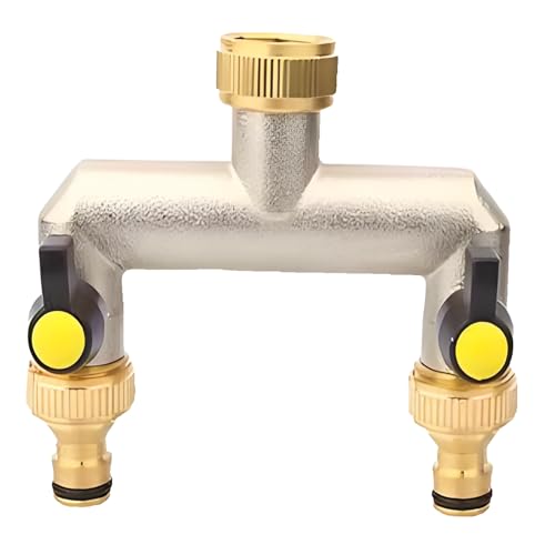 2 Wege Verteiler Wasser 3/4 Zoll, Messing Wasseranschluss Verteiler mit Individuellem Absperrhähnen, Wasserhahn Verteiler, 2er Verteiler 3/4', für Gartenschläuche Haus, Hof, Waschmaschine