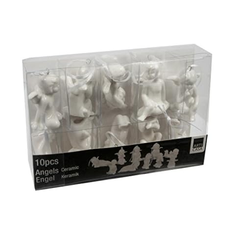 Geschenkestadl 10 Stück Engel Figuren in Weiss aus Keramik zum Hängen Christbaumschmuck Cover