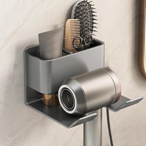 Wyazziv ドライヤーホルダー 収納付き ドライヤー収納 壁 フック かご ドライヤーホルダー ドライヤー収納 壁掛け 厚手の材質 防錆層 耐荷重 ドライヤー通用 ネジや釘を使わず 壁などに傷もつけません 面所 小物収納 多機能 ラック 穴開け不要ヘア