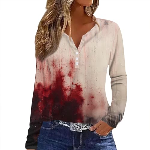 Halloween Tshirts Adults Long Sleeve Bloody Graphic V Neck