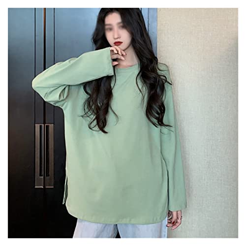 T-Shirt Womens Cotton Basic Loose ample en coton col rond à fentes latérales