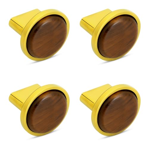 Image of Plantex Knobs for Drawer /Round Drawer Knobs /Knobs for Cabinets /Pull-Push Knobs for Kitchen /Bedroom Drawer - Pack of 4 (Small, Gold & Wood)