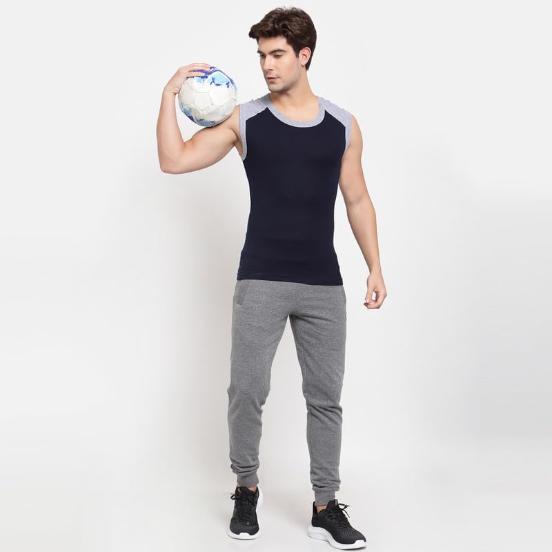 Image of sporto Men's Multipurpose Pure Cotton Gym Vest with Contrast Shoulder Pannel