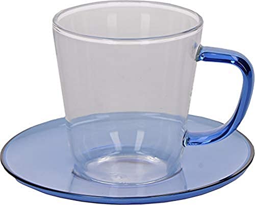 La Cafetière Core-Juego de taza de café y platillo de cristal en caja de regalo, Vidrio de borosilicato, azul Cover