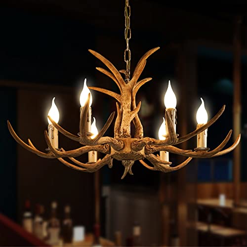 Lámpara colgante de cuernos estilo retro con altura ajustable de 6 luces