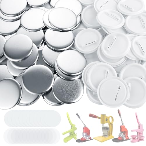 DAJAVE 400 Pieces 1.25 Inch Button Maker Supplies 32mm Button Making Supplies Round Badge Blank Button Pins Includes Plastic Buttos Pin Back Cover Metal Cover Clear Film & Blank Paper
