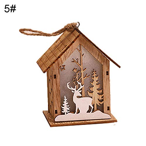 Preisvergleich Produktbild Muzhiili3 Weihnachtsdekoration, Holz geschnitztes Haus Beleuchtung Anhänger Weihnachtsbaum Fenster hängen Ornament - 5