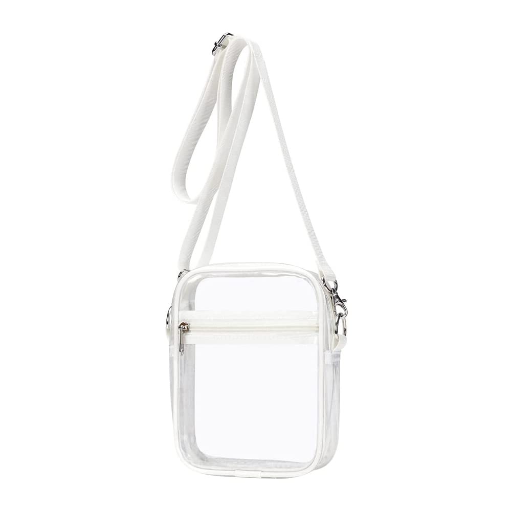 Bassulouda Stadium Approved Transparent Handbag with Adjustable Shoulder Strap for Outdoor Sports White