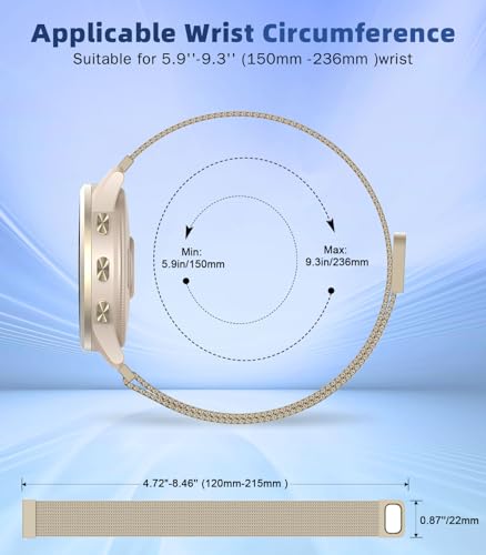 Image of 22mm Metal Watch Band Compatible with Garmin Vivoactive 4 /Venu 4 45mm /3 /2, Forerunner 970 /255 /570 47 mm, Fenix 8 47mm, Mesh Stainless Steel Replacement Strap Magnetic Clasp Wristband,ChgnGold