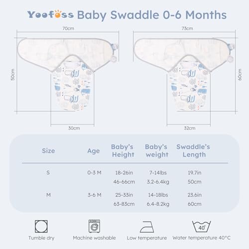 Yoofoss Baby Swaddles for Newborns 100% Organic Cotton, Adjustable Swaddle Sleep Sack 3-6 Months Newborn Swaddle Sack, Breathable Soft(Medium)