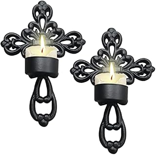 AMIJOUX 2Pack Black Cross Wall Sconce Candle Holder, Wall-Mount Metal Candle Holders for Home Decor Weddings Porch, Religious Wall Lamp Hanging for Living Dinning Room Bathroom