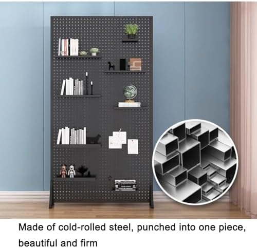 Freestanding Metal Pegboard Display Stand with 20 Hooks, Mobile Craft Organizer Rack on Wheels, T-Base Unit for Home, Office & Gaming - Durable Black Storage Solution (50x40x120 cm)