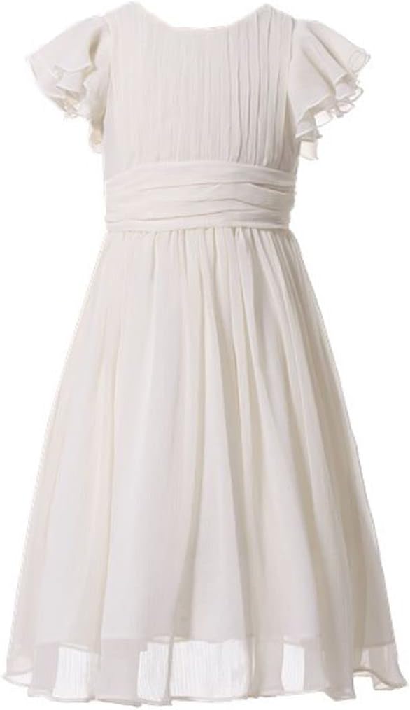 Flower Girls Dresses Junior Bridesmaids Little Girls Elegant Ruffle Chiffon Tea Length