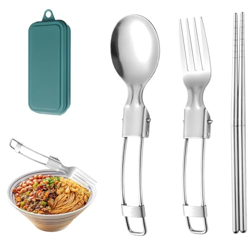 Utensili da viaggio con astuccio, set di posate da viaggio pieghevoli, bacchette da viaggio riutilizzabili, set di utensili da campeggio con valigetta per attività all'aperto