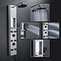 POPFLY Shower Panels System with 8-inch Rainfall Shower and Shelf, Shower Tower with Adjustable Head, 6 Body Jets and 5-Setting Handheld Shower, Brushed Nickel, Stainless Steel