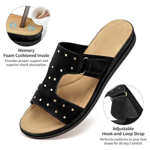 Image of Womens Comfortable Slides Sandals: Softy Memory Foam & Breathable Insole for Casual Walking - Slip-On Design & Lightweight Non-Slip Outsole for Daily Travel