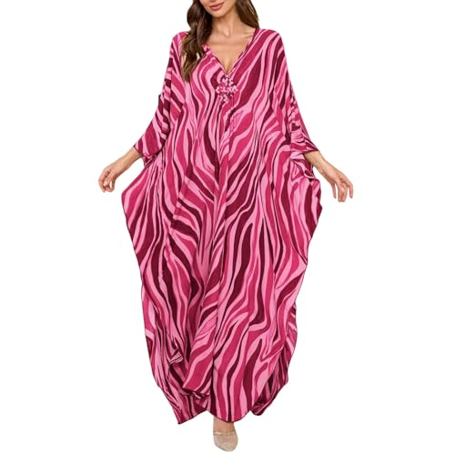 Vestido playa mujer talla grande caftán largo con cuello en V y estampado floral para verano