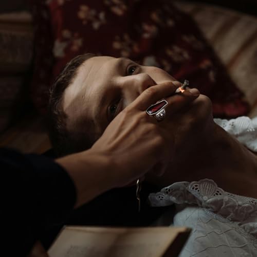 Skull Rings for Men Stainless Steel Gothic Vampire Bloody Red Enamel Coffin Bike Jewelry Size 8-142