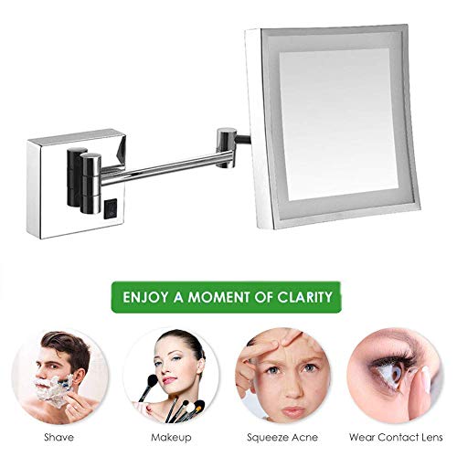 Miroir de maquillage mural JCAKES : miroir extensible 3X argenté avec prise