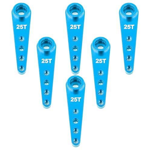 Raflot 6PCS 25T Servo Horn 37mm Aluminum Alloy 25 Teeth Extension Steering Arm Server Compatible with Futaba Savox Power HD HSP MG995 MG996 Servos for RC Car Truck(Blue)