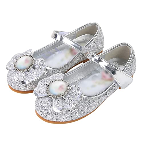 YOSICIL Fille Chaussures Elsa Princesse Reine des Neiges Paillettes Girl Anna Déguisement Violet Argenté Bleu Rose Souple Halloween Noël Anniversaire Carnaval Cosplay EU22-36 Cover