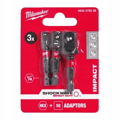 Miniatura 8 de Milwauke Juego De 3 Adaptadores De Llave De Vaso 1 4 3 8 1 2 .