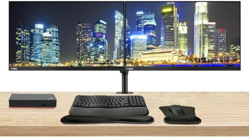 Image of Lenovo ThinkVision P24h 2560 x 1440 LED QHD LCD, 2-Pack Bundle with HDMI, DisplayPort, Daisy Chain Ready, Dock, USB-C, USB Hub, Dual Monitor Stand, MK670 Wireless Keyboard & Mouse, Mouse & Wrist Pad