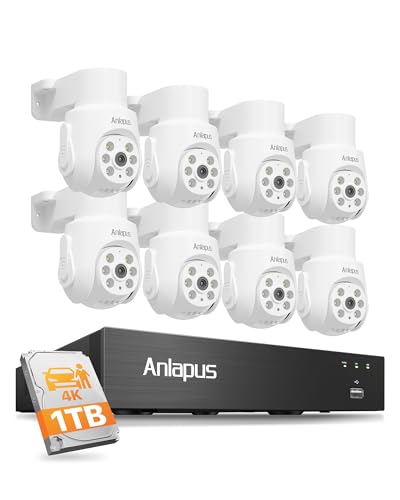 Image of Anlapus 4K Wired Security Camera System with Audio, 8pcs 8MP 360 Pan /Tilt Outdoor Indoor Cameras, Human Vehicle Detection, Night Vision, 8CH Surveillance CCTV DVR with 1TB HDD for 24 /7 Recording