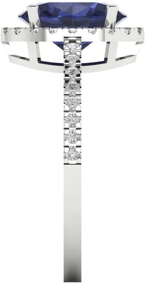 Clara Pucci 2.27cttw Blue Sapphire Oval Cut Bridal Promise Ring for Women in 14K White Gold - Hidden Halo Solid Gold (9X7mm)