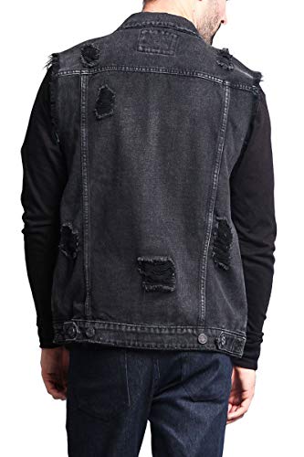 Elonglin Jaqueta Jeans sem Manga Masculina Rasgada com Bolsos Colete Jeans para Homens C XGG