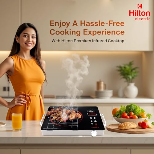 Image of Hilton Electric Premium 2200-watt Radiant Infrared Cooktop with Free Stainless Steel Grill for barbecue |3 Preset Functions | Digital Display |Timer Control | Over Heating Protection(1 Year Warranty)