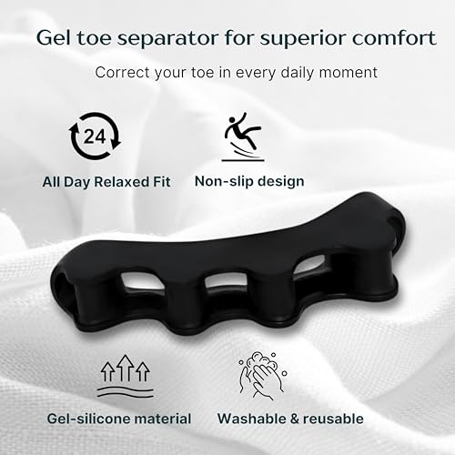 Image of Wonder Care Silicone Toe Separator For Feet Gel Pads Big Toe Corrector Bunion Straightener Yoga Stretcher Hammer Bunion [Black,Pair of 1-2 Pieces]