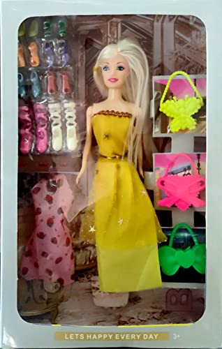 CREATURE Pretty Doll for Girls | Cute Foldable Doll | Beautiful Doll Cute Doll Set for Girls Kids | Doll with Shoes & Fashion Accessories Kit Play Set (CRE-DOLL-05-YLW) (Yellow)