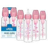 Dr. Brown's Natural Flow Anti-Colic Options+ Narrow Baby Bottle, Pink Floral, 8 oz/250 mL, with Level 1 Slow Flow Nipples, 0m+, 4 Pack