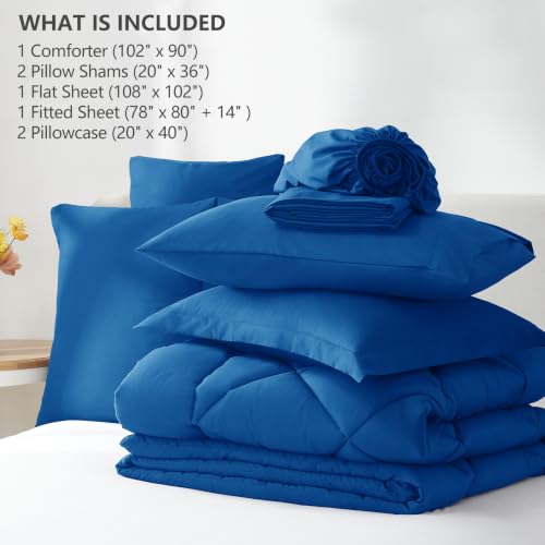 Image of CozyLux King Size Comforter Set Classic Blue - 7 Pieces Bed in a Bag King, Luxury Soft Bed Set for All Seasons, Bedding Set with Down Alternative Comforter, Sheets, Pillowcases & Shams