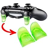 eXtremeRate Transparent Green 2 Pair Custom Trigger Extenders L2 R2 Buttons for Playstation 4 Controller, Game Improvement Adjusters for PS4 Pro Slim Controller