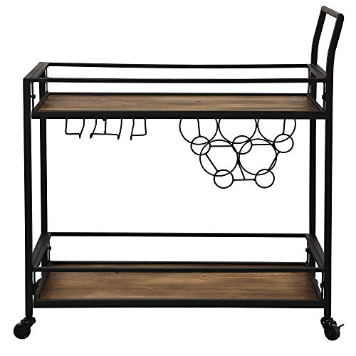 Firstime & Co. Black And Brown Gardner Bar Cart, 2 Tier Mobile Mini Bar, Kitchen Serving Cart And Coffee Station With Storage For Wine And Glasses, Metal And Wood, Modern #TOP1
