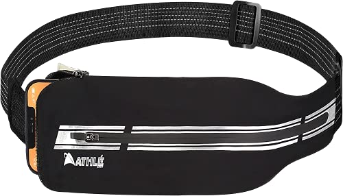 Athle Sport Reflective Running Belt Waist Pack - Running Phone Belt With Phone and Storage Pouch, Adjustable Slim Stretch Walking Belt - For Running, Jogging, Dog Walking, Biking and More
